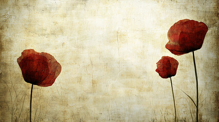 Red poppies on textured background, remembrance day card