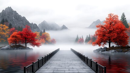 A historic stone bridge connecting two ancient cities, cobblestone pathways leading the way, surrounded by misty hills and a flowing river beneath, evoking a sense of timeless connection, ultra-realis
