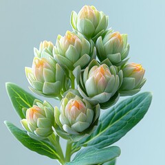 Obraz premium A close-up of green and peach-colored flower buds on a soft background.