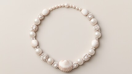 Obraz premium Elegant shell necklace adorned with various pearls, perfect for enhancing any outfit and showcasing beauty in jewelry design.
