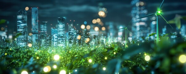 Obraz premium A vibrant network of sustainable businesses interconnected for a brighter, eco-friendly future.