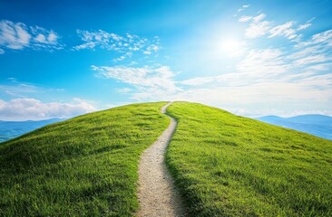 Fototapeta premium Sunny path winding uphill to mountain peak