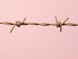 Minimalistic barbed wire against soft pink background, evoking moody atmosphere