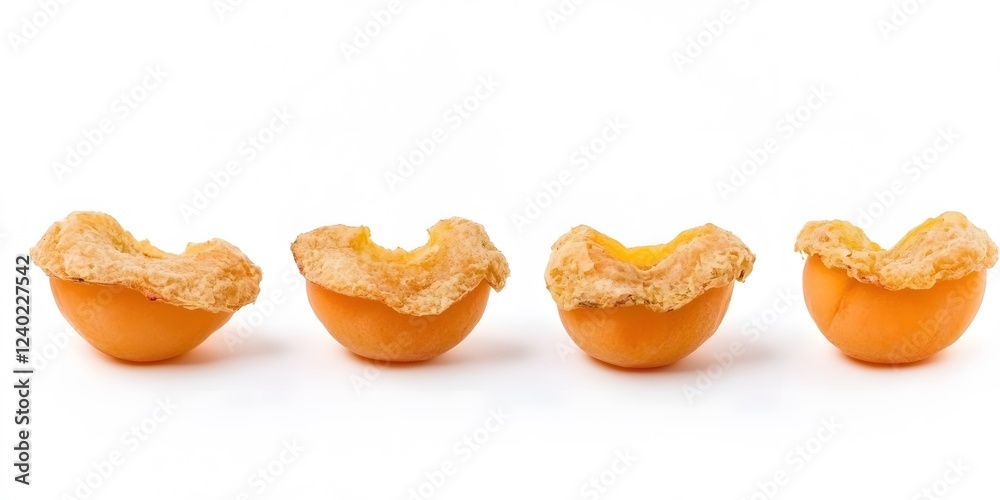 Sticker Four Apricots Halves with Skin Partially Removed on White Background