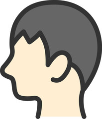 シンプルな、男性の横顔のアイコン（線画カラー）のイラスト