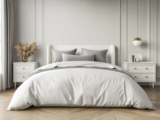 Cozy modern bedroom with neutral decor.