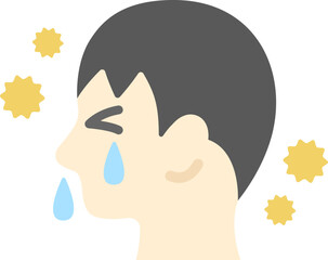 花粉症の、男性の横顔のアイコンのイラスト