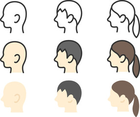 人物の横顔のアイコンのイラストセット