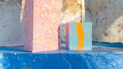 Abstract Colorful Blocks Pink Gold Blue Orange Textured Background