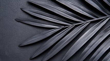 Fototapeta premium Elegant Black Tropical Leaf on Dark Textured Background for Design