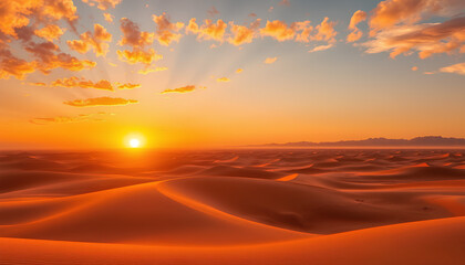 Obraz premium Golden Sunset Over Endless Desert Dunes Shaping a Landscape of Serenity