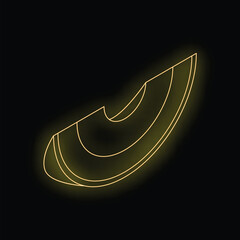 Bright yellow neon sign depicting a slice of avocado glowing on a black background