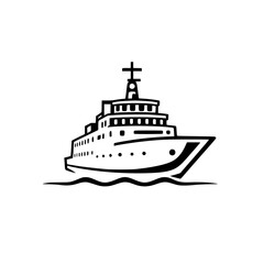 Fototapeta premium Majestic Cruise Ship Sailing on Calm Ocean Waters: A Luxury Voyage. Cruise ship, ocean travel, sea voyage, passenger liner, maritime transport.