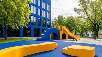 Bright and Modern Playground Design in Urban Setting with Slide