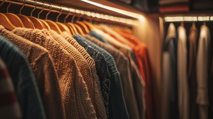 Cozy Sweaters Hanging Neatly in Well-Organized Closet Space