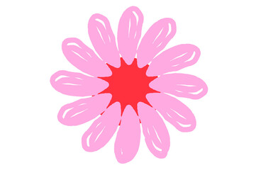 A pink petaled daisy with a vibrant red crown, symbolizing love, beauty, and fresh beginnings in nature's delicate embrace.

