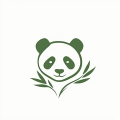 Obraz premium Cute Panda Face Surrounded by Bamboo Leaves in Minimalist Design