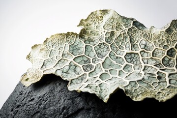 Obraz premium Intricate ceramic artwork resembling a leaf, showcasing a unique textured surface with a network of veins.