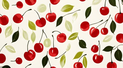 Red Cherries and Green Leaves Pattern Design