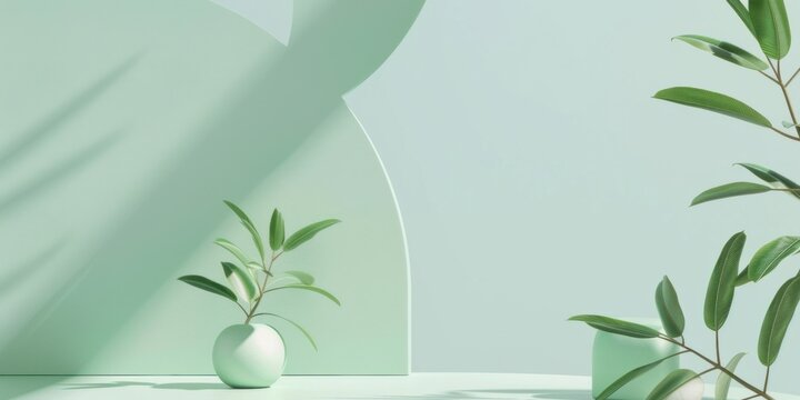 A sophisticated minimalist layout with a light seafoam green backdrop, Simple geometric shapes and minimal patterns, Contemporary minimalist style