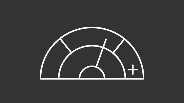 Animated dial indicator white icon. Measure tool scale with arrow line animation. Instrument to control processes. Isolated illustration on dark background. Transition alpha video. Motion graphic