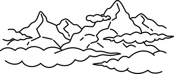 Hand-drawn mountain doodle outline illustration