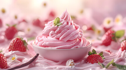 Creamy Strawberry Dessert with Fresh Fruits and Whipped Topping