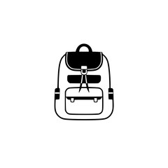 Black and white backpack illustration. Simple design of a travel bag, perfect for adventure, school, or everyday use. Vector icon for travel, journey, and camping.