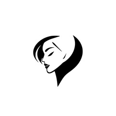Elegant Woman Profile: A Minimalist Black and White Illustration.  Perfect for fashion, beauty, and design projects.  Clean lines and a modern aesthetic.