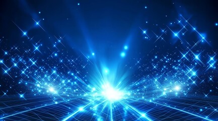 Blue digital energy bursts, futuristic grid background, website banner