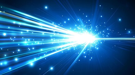Obraz premium Blue light speed burst; digital energy, futuristic background, technology concept
