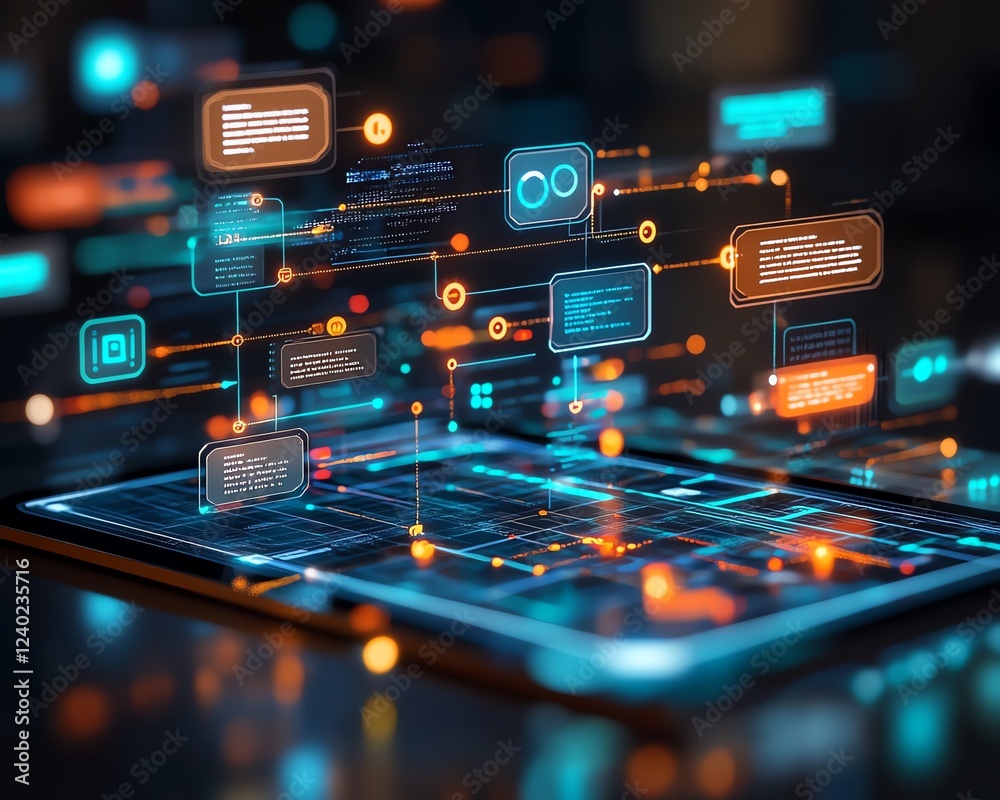 Aufkleber AIpowered digital chatbot interface on a tablet screen, featuring interactive chat bubbles and responsive AI design