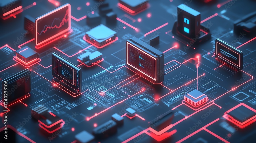 Poster Digital devices connected through cloud storage and global file sharing, symbolizing fast, reliable, and secure data exchange
