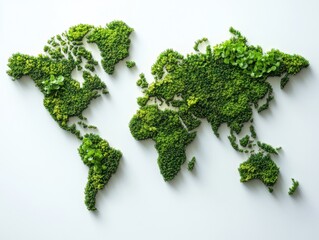 Green world map made from lush greenery.