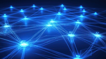 A visual of glowing dots connected by lines, symbolizing digital communication and connectivity.