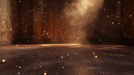 deserted room with ghostly glow highlighting dust particles in air, creating ethereal atmosphere. soft light enhances mysterious ambiance of space