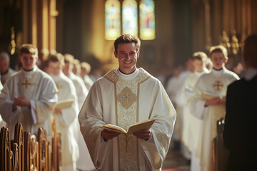 Catholic priest leading a church procession
