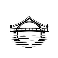 Elegant Black and White Bridge Illustration: Minimalist Architecture Design, Vector Graphic, Simple Line Art, Perfect for Print and Web