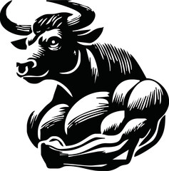 Bodybuilder with a bull head. Vector illustration.