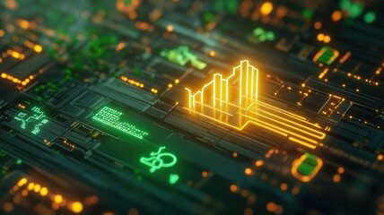 Obraz premium Illuminated bar chart depicting the significant reduction in carbon footprint over time.