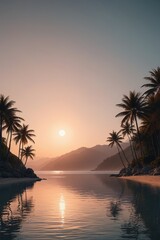 Fototapeta na wymiar arafed view of a beach with palm trees and a sunset