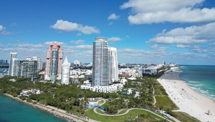 Skyline aerial on Miami marina, Florida. Aerial Miami south beach. Marina landscape in South Beach,...