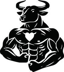 Bodybuilder with a bull head. Vector illustration.