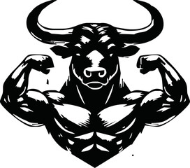 Bodybuilder with a bull head. Vector illustration.