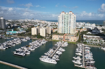 Downtown Miami marina with luxury yacht. Summer vacation. Luxury South beach marina. Luxury yacht....