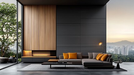 Soft and inviting contemporary living room, featuring a plush cotton sofa, refined wooden finishes, warm beige color palette, and elegant modern furniture. Ultra-Realistic, Photo Realistic, 