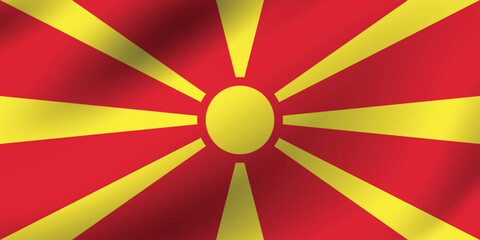North Macedonia flag official colors and proportion digital vector illustration. Pleated flag.