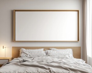 Minimalist bedroom with a large empty frame.