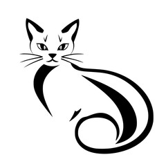 Elegant Cat: Abstract Minimalist Black and White Feline Design. Graceful Curves and Stylish Silhouette. Perfect for Pet Lovers and Graphic Design Projects.