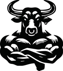 Bodybuilder with a bull head. Vector illustration.